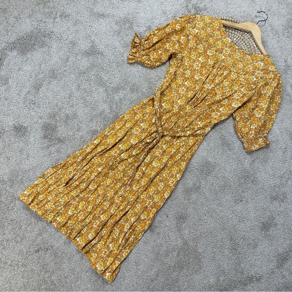NWT Faithfull the Brand Rafa Dress V-Neck Puff Sleeve Saffron Delphine Floral 4 - Picture 7 of 14